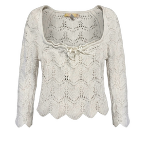 URBAN OUTFITTERS White Knit Sweater with Scalloped Edges SZ small Crop